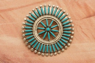 Zuni Indian Jewelry Genuine Sleeping Beauty Turquoise Sterling Silver Needlepoint Brooch